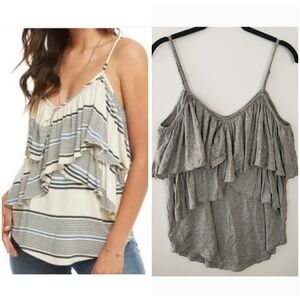 Chaser cool jersey crossover ruffle front tank top grey medium NWT